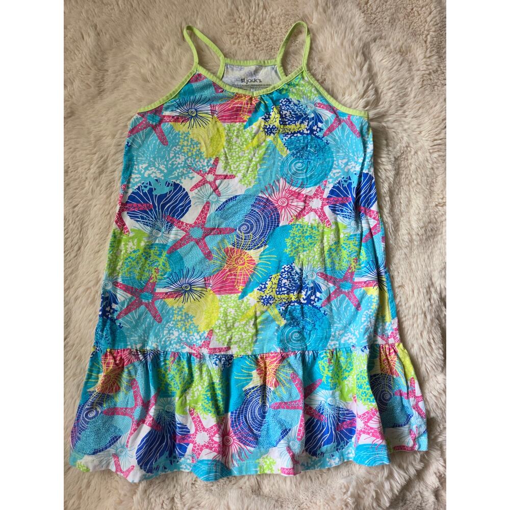 St. Jack's Girls Blue Seashells Tropical Beachy Summer Dress size 12